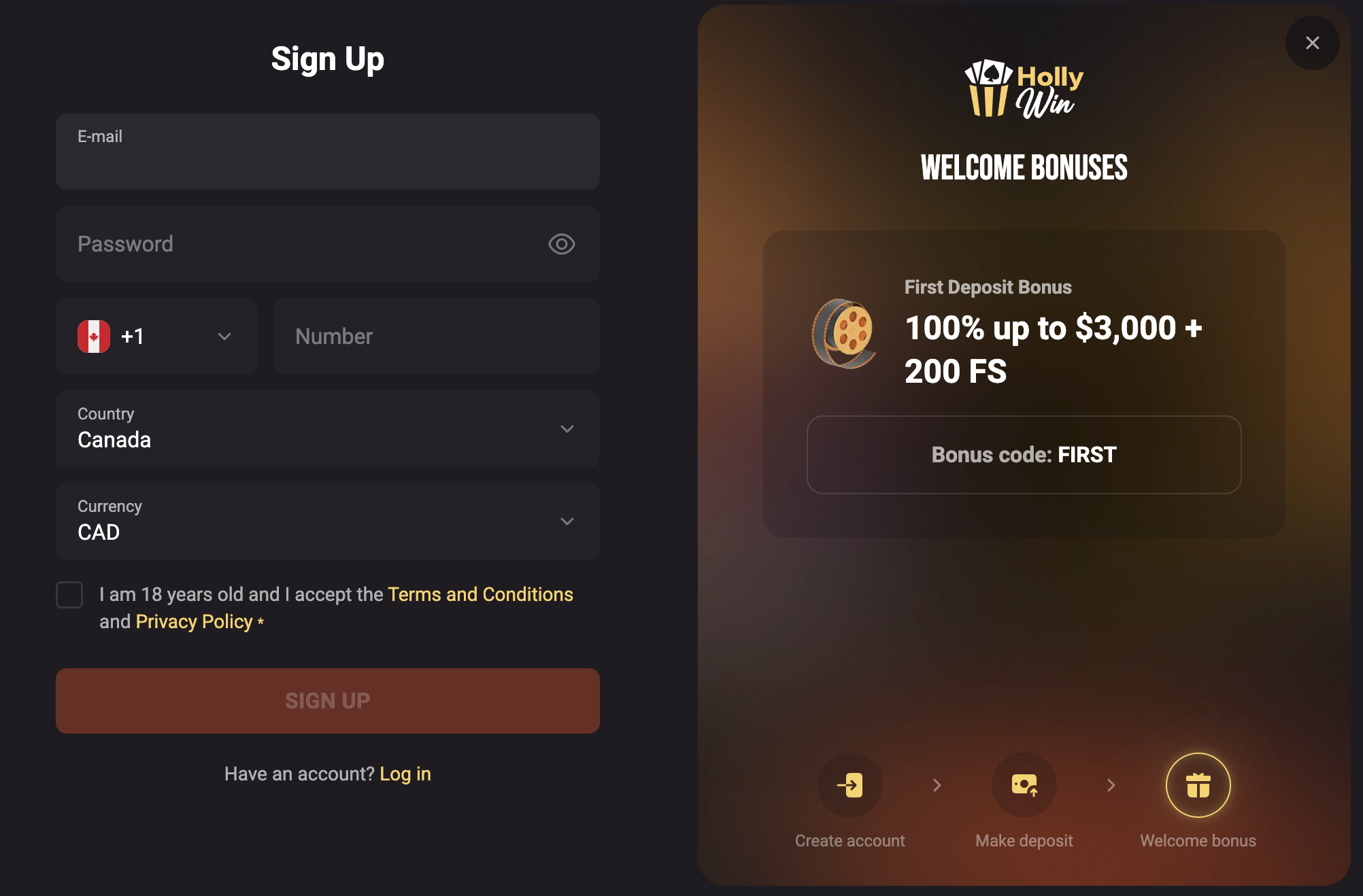 Bonus Sans D&eacute;p&ocirc;t HollyWin